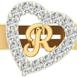 kanak jewels Heart Shaped Brass R Alphabet for Couples Lovers Heart Initial Letter Ring Brass Cubic Zirconia Gold Plated Ring image 3