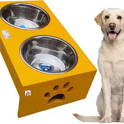 ag shopee Pet Bowl, Dog Removable Bowl MDF Stand, Stainless Steel Food Water Double Bowls Stainless Steel, Wooden Pet Bowl-picture-15