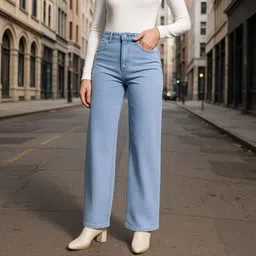 houseofcommon Women Straight Fit High Rise Light Blue Jeans-picture-19