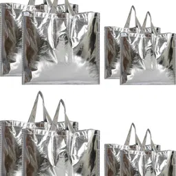 heart home Silver Shiny Shopping Re-usable Eco-Friendly Hand Bag,Small & Large Size-Pack of 8 (Silver) Pack of 8 Grocery Bags-picture-33