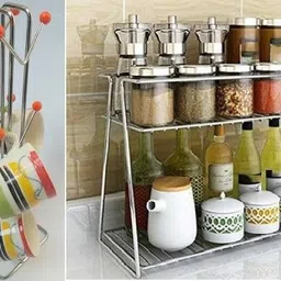 Containers Kitchen Rack stainless spice rack stand + orange v shape cup stand Steel-image-3