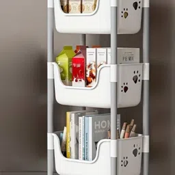 coroid Plastic Metal 3 Shelf Book Shelf Organizer Basket Organizer Multipurpose Metal Close Book Shelf image 2