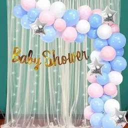 Baby Shower Decoration kit Combo - 60 Pcs with Net Curtain & Led Light-image-5