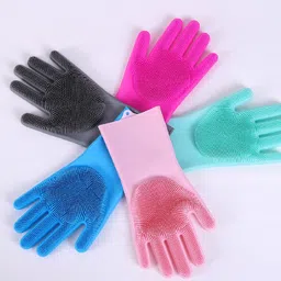 zemlite Silicon Gloves- utensils washing gloves (Multicolour, 1 Pair) Wet and Dry Glove-picture-28