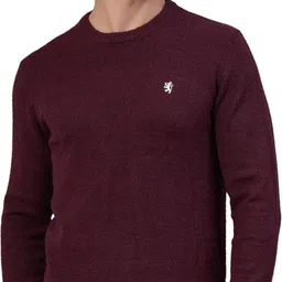 Men Self Design Round Neck Maroon Sweater-image-16