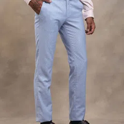 turtle Men Slim Fit Light Blue Linen Blend Trousers image 4