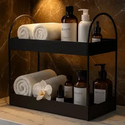 dawnrays Containers Kitchen Rack 2-Tier Standing Rack | Bathroom Countertop Organizer | Makeup Vanity Tray Shelf Steel image 5