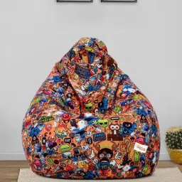 mintwud from pepperfry Cartoon Print XXXL Fabric Bean Bag with Beans in Orange Colour-picture-25