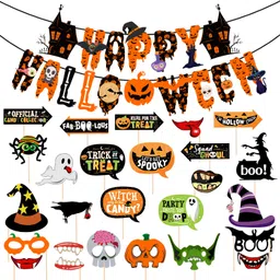 Orange, Black Halloween Theme Party Decorations Items-Banner & Photo Booth Props( Pack Of 26 )-image-2
