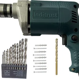 inditrust 6-Month Warranty 100% Copper Winding 350w 10mm Electric Drill machine with 1pc Masonry 13pc HSS & 5pc Gitti + 5pc Screw set Hammer Drill-picture-28