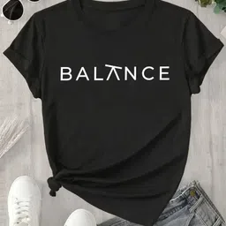 elbatross Women Printed Round Neck Cotton Blend Black T-Shirt image 4