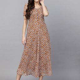 aayu Women Fit and Flare Brown Maxi/Full Length Dress-picture-1