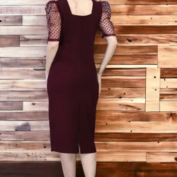 houseofcommon Women Bodycon Maroon Below Knee Dress image 2
