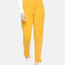 Dollar Missy Women's Cotton Four-Way Stretchable Kurti Pant Women Slim Fit Yellow Cotton Blend Trousers-image-63
