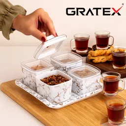 gratex CLASSY WAVES SQUARE 4PCS. WHITE Bowl, Tray Serving Set image 3
