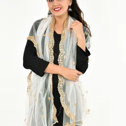 youthquake Net Embellished White Women Dupatta-picture-19