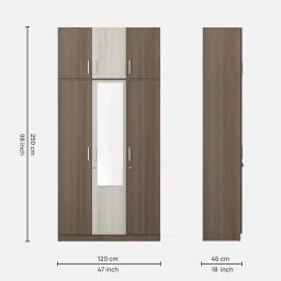 spacewood Crescent 3 Door Wardrobe In Dark Acacia Finish With Loft & Mirror & Drawer image 3