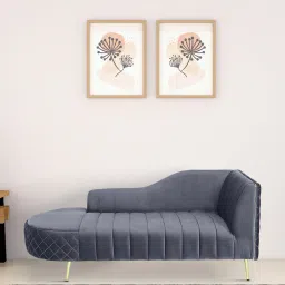 casacraft from pepperfry Valencia Velvet Chaise Lounger in Fossil Grey Colour image 1