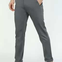 peter england Men Regular Fit Black Cotton Blend Trousers image 3