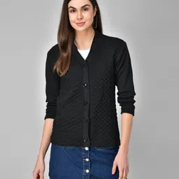 ewools Women Solid V Neck Black Sweater-picture-12