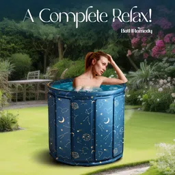 bathremedy Blue Galaxy Foldable Bath Tub for Adults Inflatable SPA Tub for Bathroom | Thickened Insulated Ice Bath Tub with Drainage Hole | Portable Adult Tub Free-standing Bathtub image 2