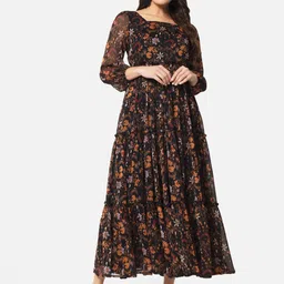 Women Fit and Flare Black Ankle Length Dress-image-28