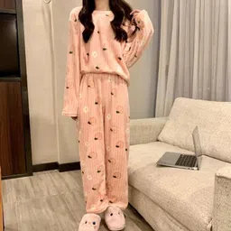 lugo Women Night Suit Set Pink Printed-picture-39