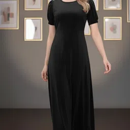 vm studio Women Fit and Flare Black Maxi/Full Length Dress-picture-11