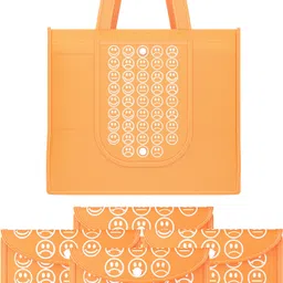 kuber industries Pack of 5 Smile Print Foldable Grocery/Shopping Bags For Women | Orange-picture-18