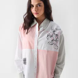 the souled store Women Boxy Fit Graphic Print, Color Block Spread Collar Casual Shirt-picture-24