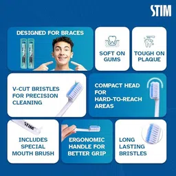 stim Ortho Mb Toothbrush | Toothbrush For Orthodontic Braces | With Mouth Brush | Soft Toothbrush image 2