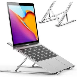 RAREGEAR 7 Angle Adjustable Stand Lightweight Universal Laptop Stand 7 Angles Adjustable Aluminum Portable Aluminium Desk Stand Laptop Stand Aluminium Desk Stand Laptop Stand with Adjustable Height Compatible with 26 - 35 cm Laptops-image-0