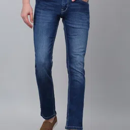 Men Super Skinny Mid Rise Blue Jeans-image-17