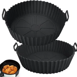 jaswanthstor Air Fryer Liners Pot 2 Pcs I Round Silicone Basket Baking Tray image 1