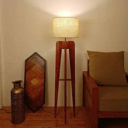 symplify Jet Wooden Floor Lamp with Jute Shade & Brown Base image 1