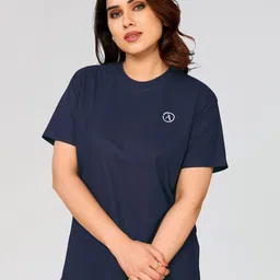 moda rapido Women Solid Round Neck Polyester Navy Blue T-Shirt-picture-32