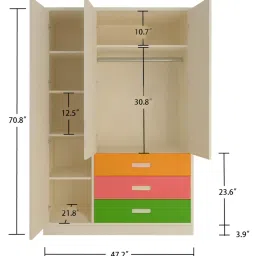 adona Fiona Kids 3 Door Wardrobe in Mango Yellow Finish image 4