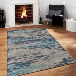 Blue Abstract Viscose 4 ft x 6 ft Hand Tufted Carpet by Saraswati Global-image-26
