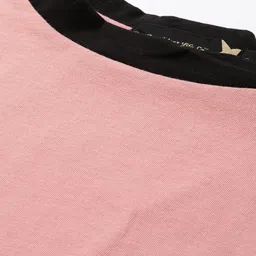 roadster Women Solid Round Neck Pure Cotton Pink T-Shirt image 2