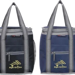 All Age Combo Lunch Bags Branded Trendy Premium Quality Carry on School Office & Picnic (Black+Navy Blue 3006+3007) Waterproof Lunch Bag-image-59