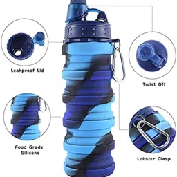 Foldable Lightweight Silicon Portable Leak Proof Water Bottle 500ml (Multicolor 500 ml Bottle-image-15