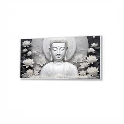 nestroots Canvas Framed Buddha Surrounded by White Flowers Wall Painting image 3