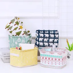 mbvtreads Cotton Foldable Multipurpose Storage Box Small Canvas Fabric Organizer Baskets Storage Basket image 5