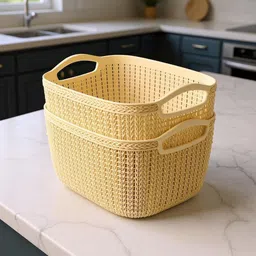 heart home Plastic Pack of 2 Multi-Purpose Plastic Basket for Storage Q6 | (10 LTR) Cream Storage Basket-picture-43