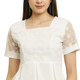 kks fashion Casual Cuffed Sleeves Lace Women White Top-picture-19