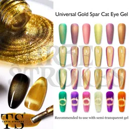 thr3e strokes Cat Eye Gold Gel Nail Polish UV Magnetic | Long Lasting, High Gloss for Nail Art Gold image 2