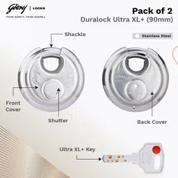 godrej locks Dura Lock - Ultra XL+ (Set of 2 - 90mm) 3 Common Key - Padlock image 2