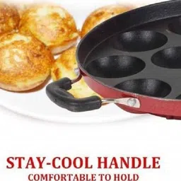 seree 12 Cavities Non Stick Appam Patra with Lid,Red (Paniyarrakal/Paniyaram/Appam Pan/Maker/Pan Cake Maker) Paniarakkal with Lid 1 L capacity 24 cm diameter image 5