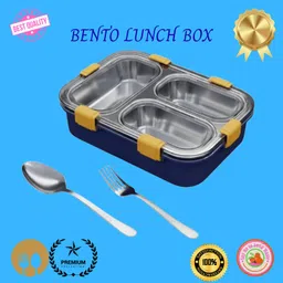 moira international Compartment -3 Sealed Leak Proof Stainless Steel For Kid's & Adult_B113 3 Containers Lunch Box-picture-29