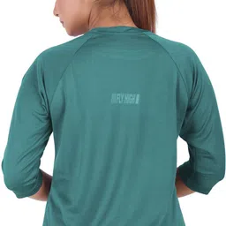 myo2 Women Solid Round Neck Polyester Green T-Shirt image 2